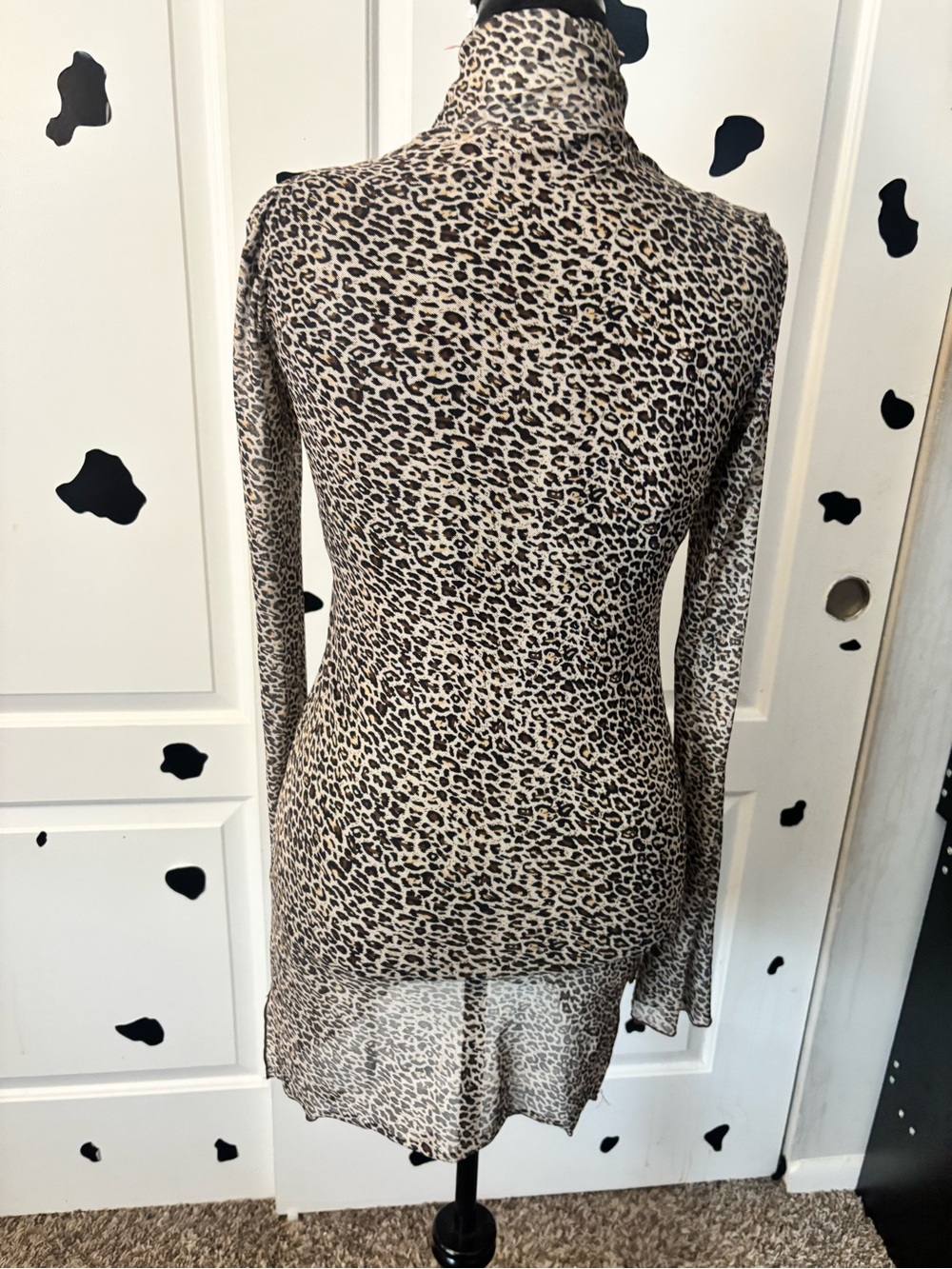 SHEIN Leopard Mesh Bodycon Mini Dress in Beige Black - Picture 7 of 9